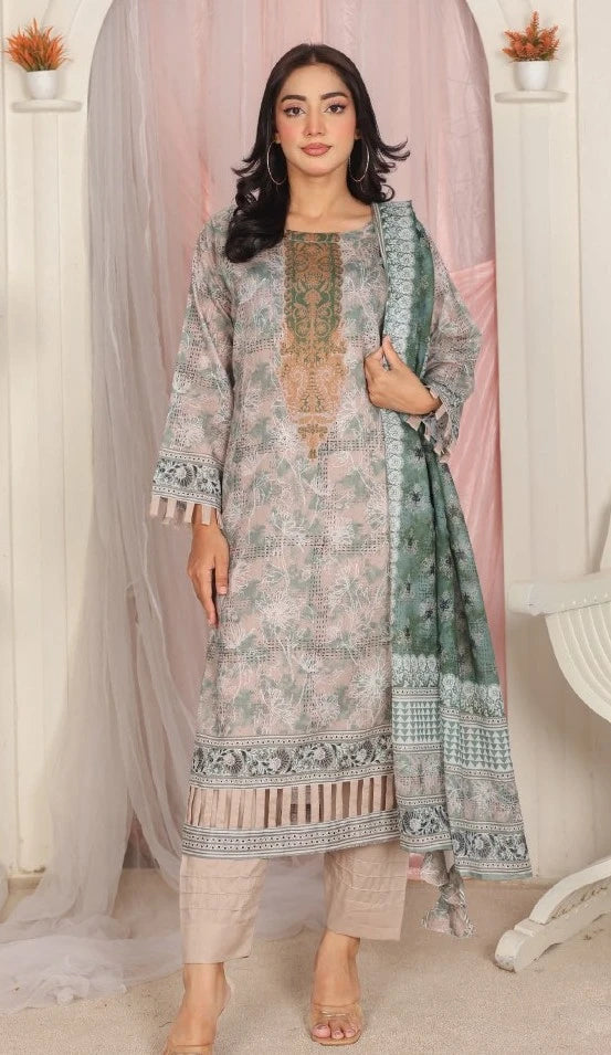 Ayra Chamki Printed Lawn 3PC Bison-Hide | Premium Unstitched Suit