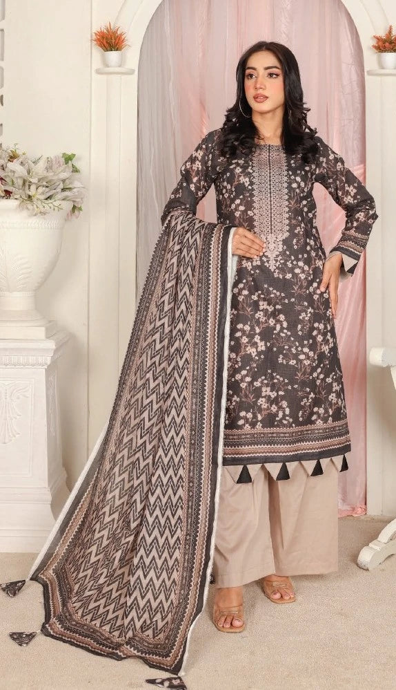 Ayra Chamki Printed Lawn 3PC Deep Taupe | Premium Unstitched Suit