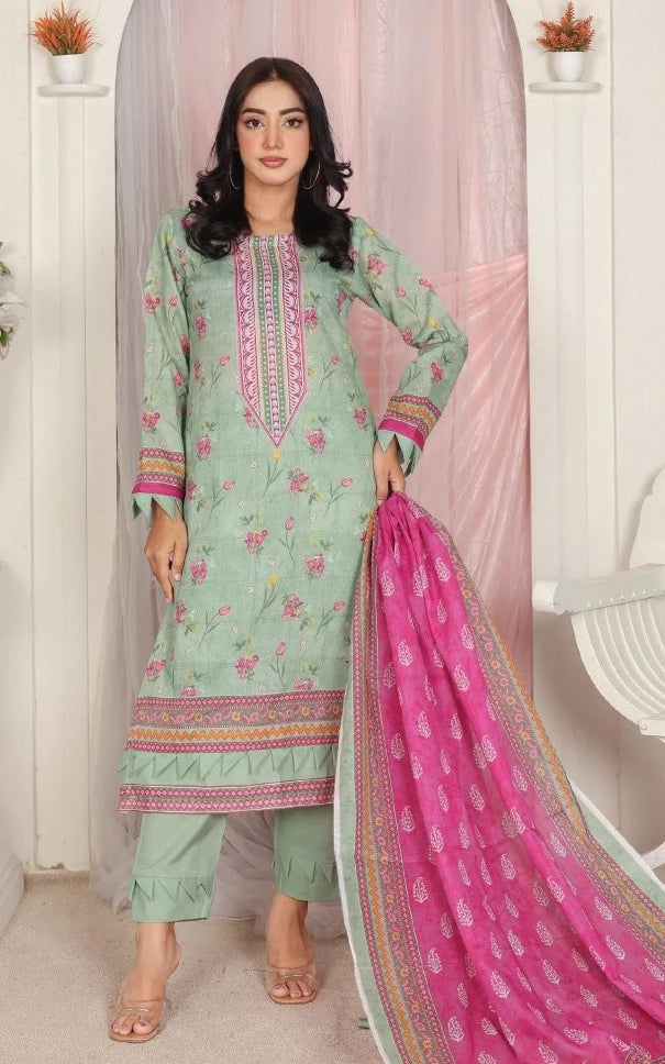 Ayra Chamki Printed Lawn 3PC Grayish-Green | Premium Unstitched Suit