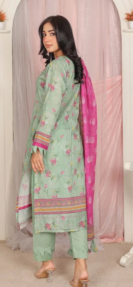Ayra Chamki Printed Lawn 3PC Grayish-Green | Premium Unstitched Suit