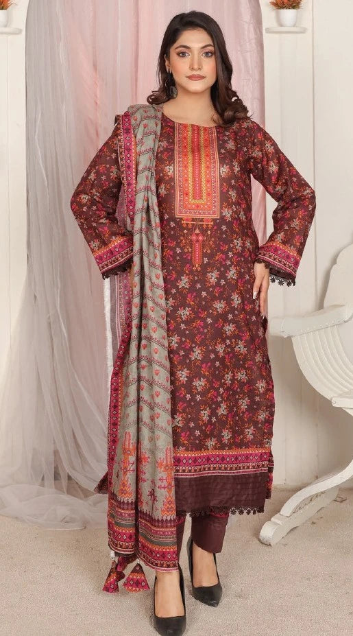 Ayra Chamki Printed Lawn 3PC Mehroon | Premium Unstitched Suit