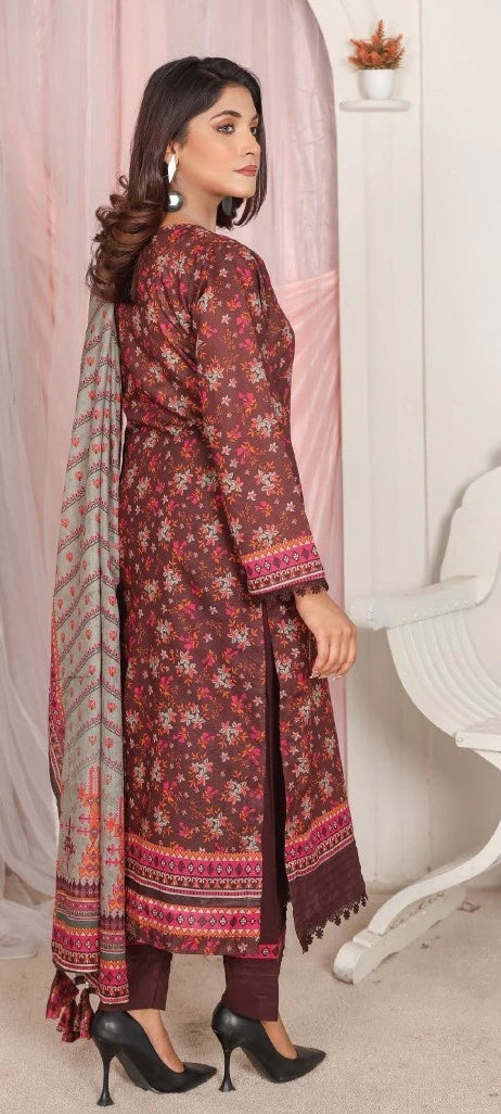 Ayra Chamki Printed Lawn 3PC Mehroon | Premium Unstitched Suit