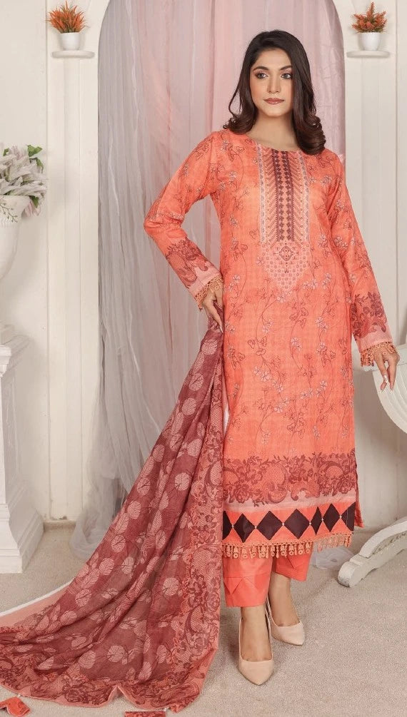 Ayra Chamki Printed Lawn 3PC Pink Floral | Premium Unstitched Suit