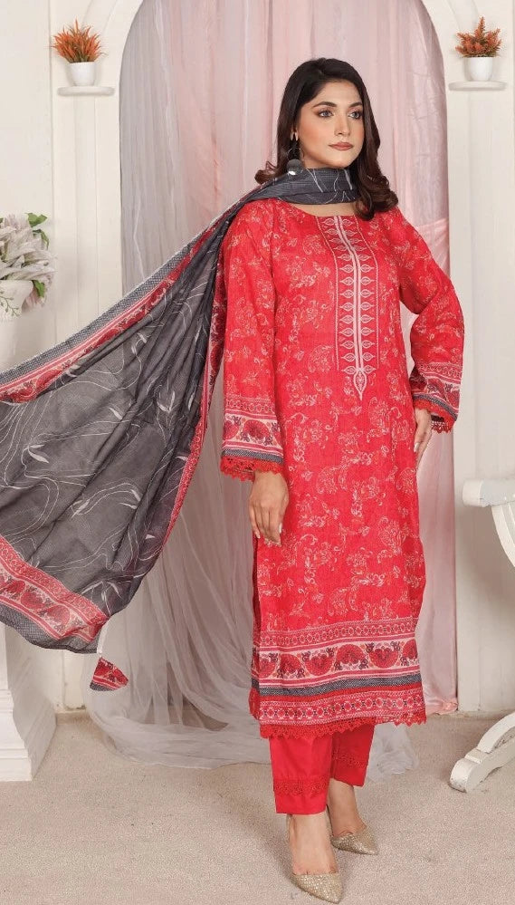 Ayra Chamki Printed Lawn 3PC Red Floral | Premium Unstitched Suit