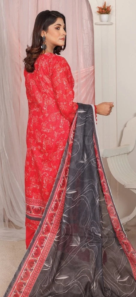 Ayra Chamki Printed Lawn 3PC Red Floral | Premium Unstitched Suit