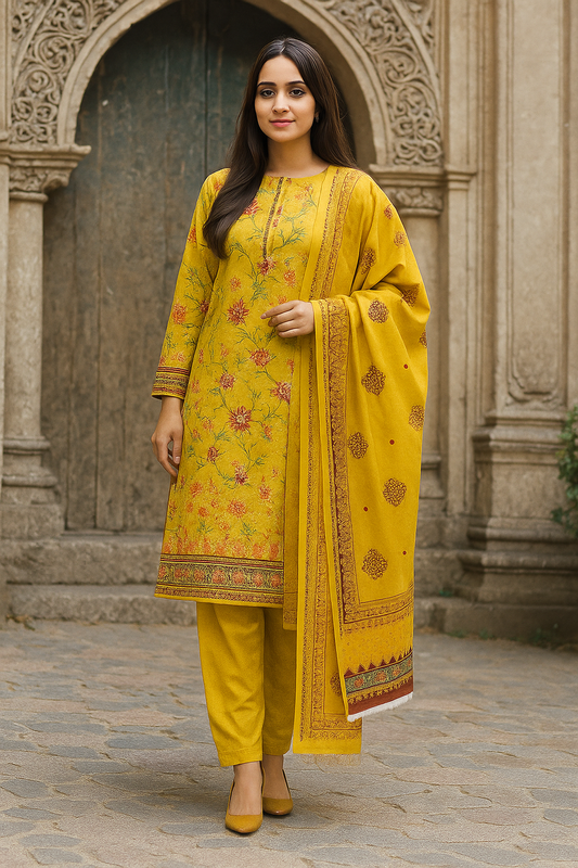 Ayra Chamki Printed Luxury Lawn 3PC Vol 03 Amber | The Ayra Store