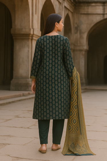 Ayra Chamki Printed Luxury Lawn 3PC Vol 03 Dark Green | The Ayra Store