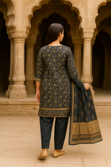 Ayra Chamki Printed Luxury Lawn 3PC Vol 03 Tobbaco Brown | The Ayra Store