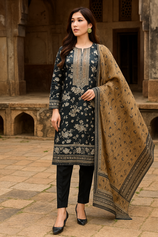 Ayra Chamki Printed Luxury Lawn 3PC Vol 03 | Black Floral Suit