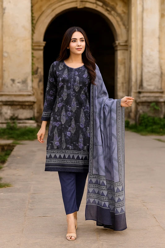 Ayra Chamki Printed Luxury Lawn 3PC Vol 03 | Dark Purple Suit