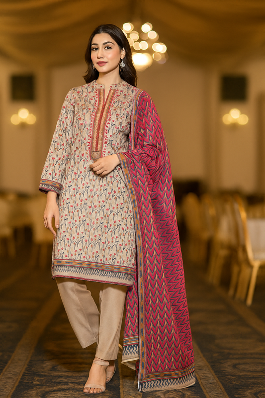 Ayra Chamki Printed Luxury Lawn 3PC Vol 03 Skin Floral | The Ayra Store