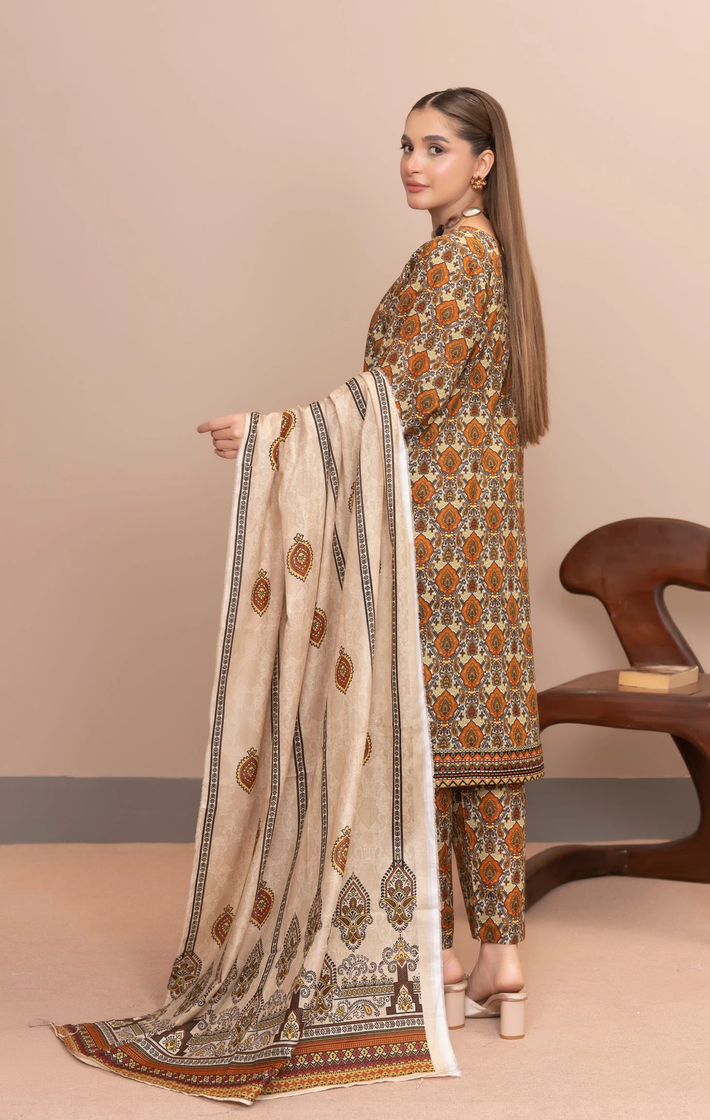 Ayra 3PC Lawn Suit Digital Printed Light Taupe Color| Unstitched Suit